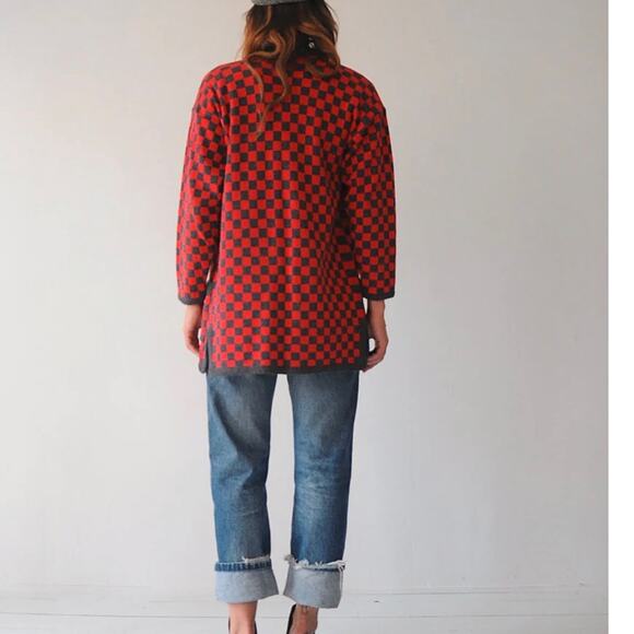Checkered Cardigan Silk Wool Blend Checkered Vintage Sweater - Picture 5 of 16